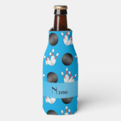 Persoonlijke naam sky blue bowling-patroon flesjeskoeler (Fles Voorkant)