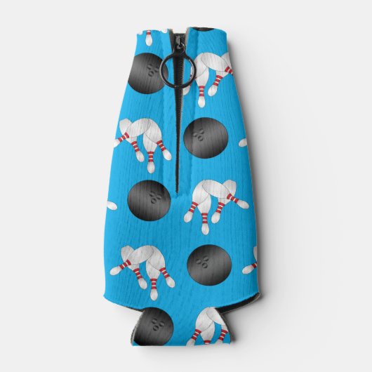 Persoonlijke naam sky blue bowling-patroon flesjeskoeler (Achterkant)
