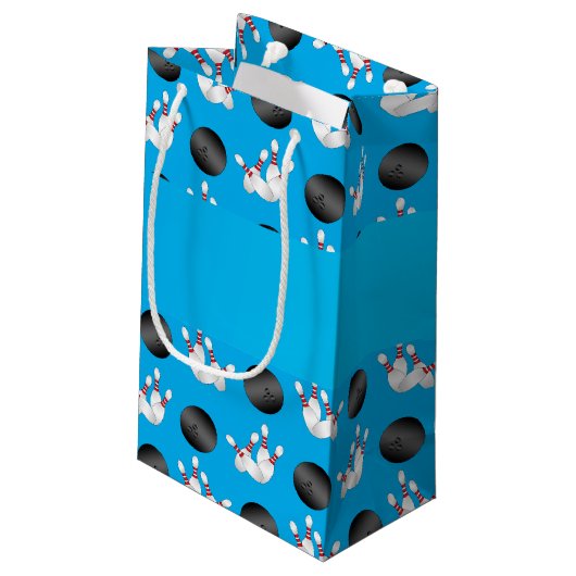 Persoonlijke naam sky blue bowling-patroon klein cadeauzakje (Achterkant Gekanteld)