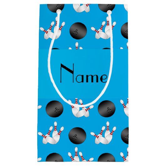 Persoonlijke naam sky blue bowling-patroon klein cadeauzakje (Voorkant)