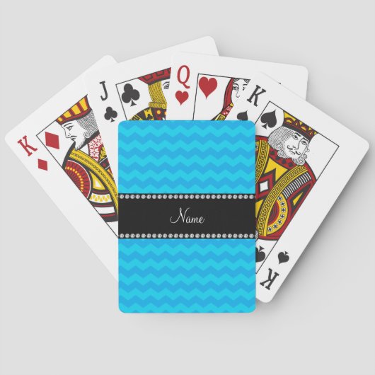 Persoonlijke naam sky blue chevrons speelkaarten (Achterkant)