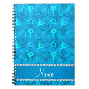 Persoonlijke naam sky blue damask gymnastiek notitieboek