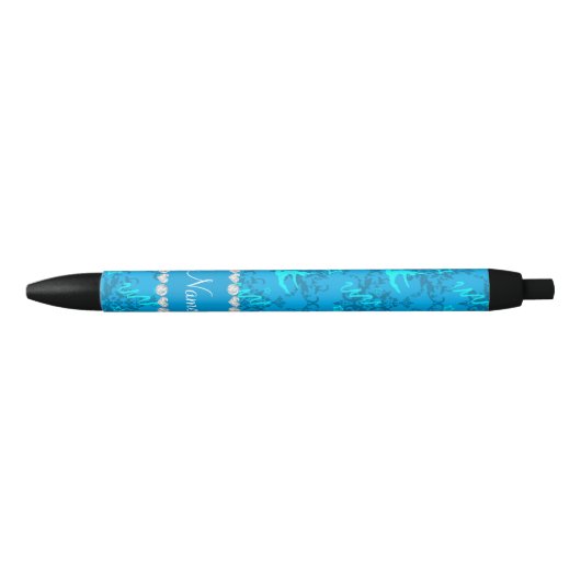 Persoonlijke naam sky blue damask gymnastiek zwarte inkt pen (Voorkant)