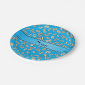 Persoonlijke naam sky blue dominos papieren bordje (Gekanteld)