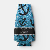 Persoonlijke naam sky blue glitter ankers flesjeskoeler (Voorkant)