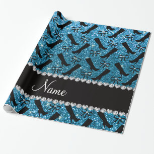 Persoonlijke naam sky blue glitter boows cadeaupapier
