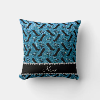 Persoonlijke naam sky blue glitter boows kussen