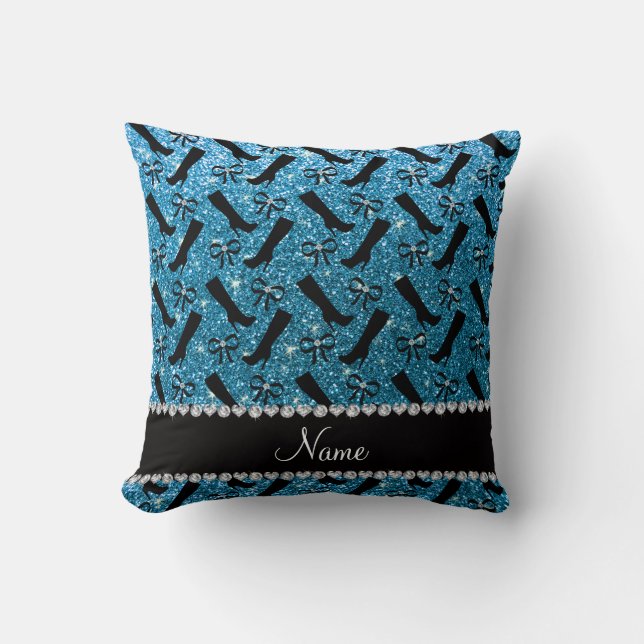 Persoonlijke naam sky blue glitter boows kussen (Voorkant)