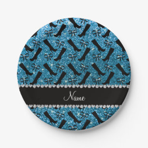 Persoonlijke naam sky blue glitter boows papieren bordje