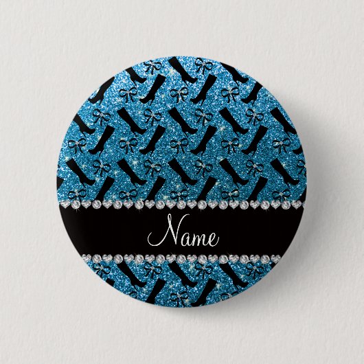 Persoonlijke naam sky blue glitter boows ronde button 5,7 cm (Voorkant)