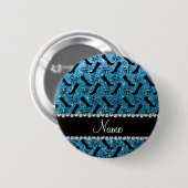 Persoonlijke naam sky blue glitter boows ronde button 5,7 cm (Voorkant /achterkant)