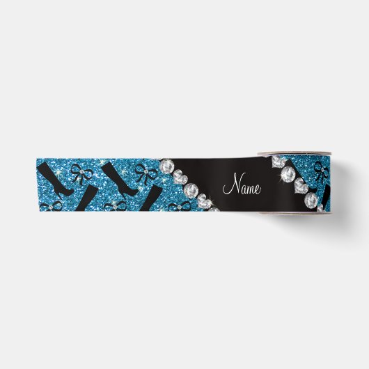 Persoonlijke naam sky blue glitter boows satijnen lint (Voorkant)