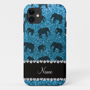 Persoonlijke naam sky blue glitter elephants iPhone 11 hoesje