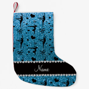 Persoonlijke naam sky blue glitter gymnastiek kleine kerstsok