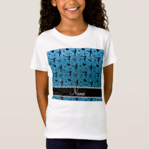 Persoonlijke naam sky blue glitter gymnastiek t-shirt