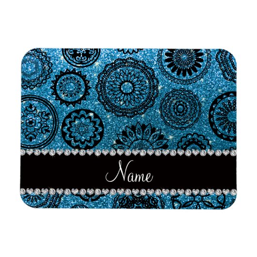 Persoonlijke naam sky blue glitter mandalas magneet (Horizontaal)