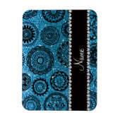 Persoonlijke naam sky blue glitter mandalas magneet (Verticaal)
