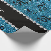 Persoonlijke naam sky blue glitter muzieknoten cadeaupapier (Hoek)