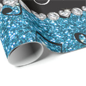 Persoonlijke naam sky blue glitter muzieknoten cadeaupapier (Rol Hoek)