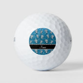 Persoonlijke naam sky blue glitter pandas golfballen (Voorkant)