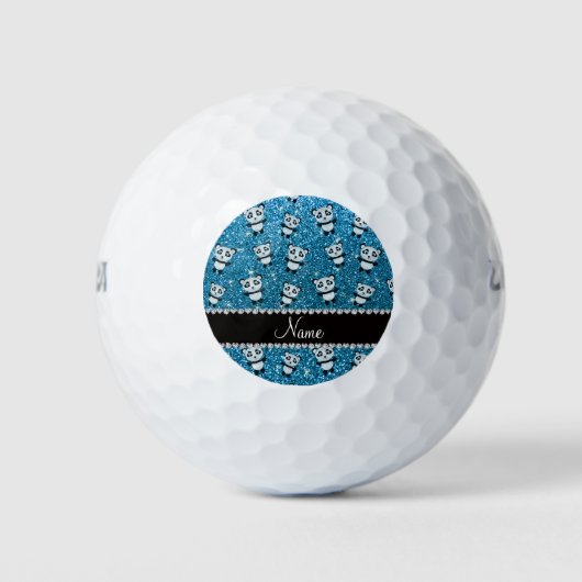 Persoonlijke naam sky blue glitter pandas golfballen (Voorkant)