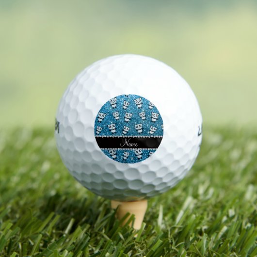 Persoonlijke naam sky blue glitter pandas golfballen (Insitu Shirt)