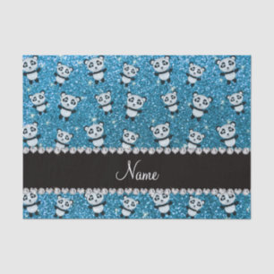 Persoonlijke naam sky blue glitter pandas tissuepapier