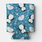 Persoonlijke naam sky blue glitter pinguins igloos blikjeskoeler (Achterkant)