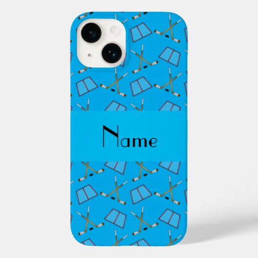 Persoonlijke naam sky blue hockey patroon Case-Mate iPhone case (Achterkant)