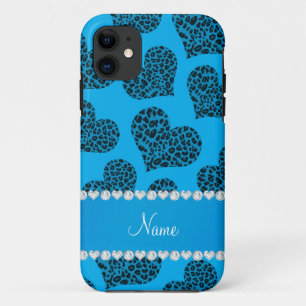 Persoonlijke naam sky blue leopard harten Case-Mate iPhone case