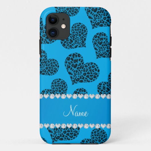 Persoonlijke naam sky blue leopard harten Case-Mate iPhone case (Achterkant)