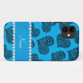 Persoonlijke naam sky blue leopard harten Case-Mate iPhone case (Achterkant (horizontaal))