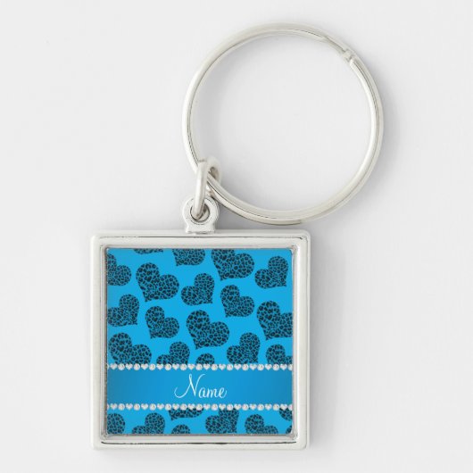 Persoonlijke naam sky blue leopard harten sleutelhanger (Voorkant)