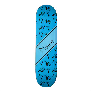 Persoonlijke naam sky blue muzieknoten skateboard