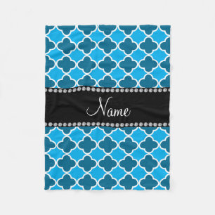 Persoonlijke naam sky blue quatrefoil patroon fleece deken