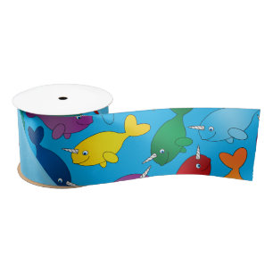 Persoonlijke naam sky blue regenbow narwhals satijnen lint