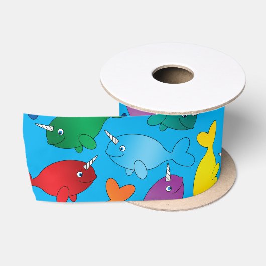 Persoonlijke naam sky blue regenbow narwhals satijnen lint (Spoel)