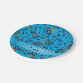 Persoonlijke naam sky blue road bikes papieren bordje (Gekanteld)