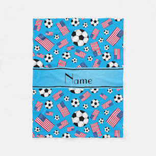 Persoonlijke naam sky blue soccer american flag fleece deken