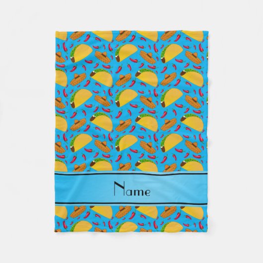 Persoonlijke naam sky blue tacos sombreros chilis fleece deken (Voorkant)