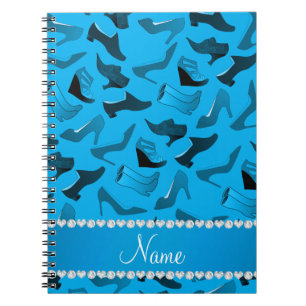 Persoonlijke naam sky blue women's schoenenpatroon notitieboek
