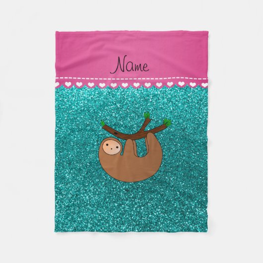 Persoonlijke naam: slank heldere aqua glitter fleece deken (Voorkant)