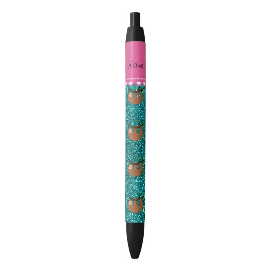 Persoonlijke naam: slank heldere aqua glitter zwarte inkt pen (Voorkant Verticaal)