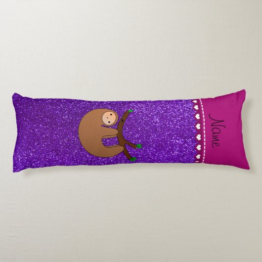 Persoonlijke naam sloth indigo paarse glitter lichaamskussen (Achterkant)