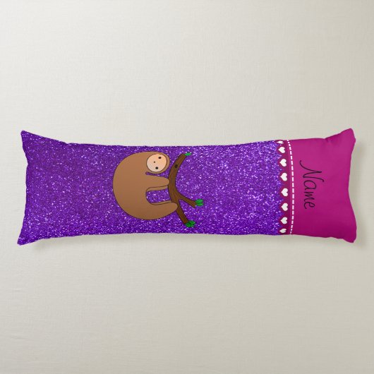 Persoonlijke naam sloth indigo paarse glitter lichaamskussen (Voorkant)