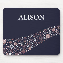 Persoonlijke naam sneeuwvlokken voor kerstwinter muismat
