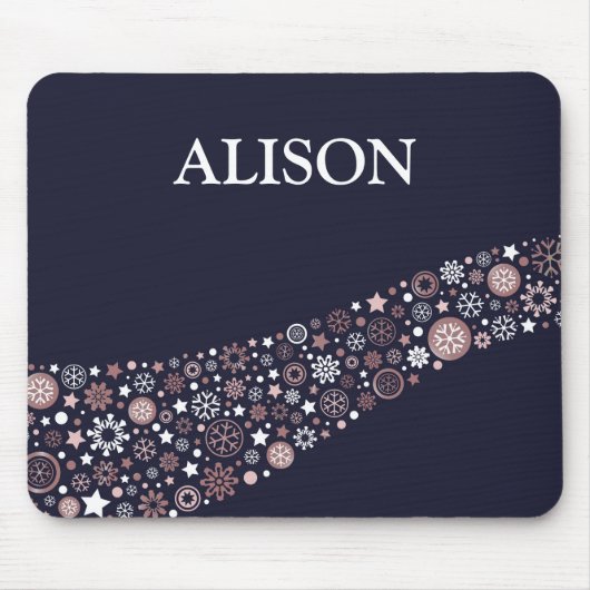 Persoonlijke naam sneeuwvlokken voor kerstwinter muismat (Voorkant)