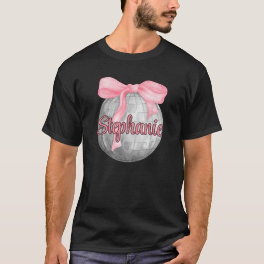 Persoonlijke naam Stephanie Coquette Bow Pink Disc T-shirt (Voorkant)