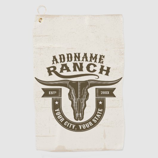 Persoonlijke NAAM Stier Schedel Western Ranch Golfhanddoek (Voorkant)