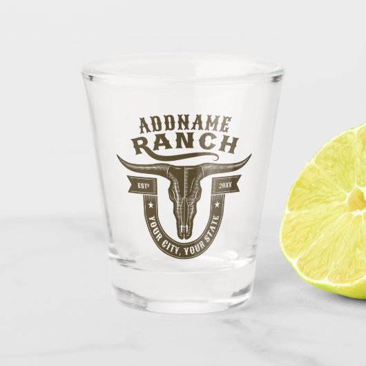 Persoonlijke NAAM Stier Schedel Westerse Ranch Shot Glas (Voorkant)